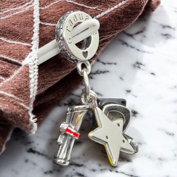 Graduation Charm Star Diploma S925 Sterling Silver Dangle Bracelet Graduate Gift - Picture 2 of 8